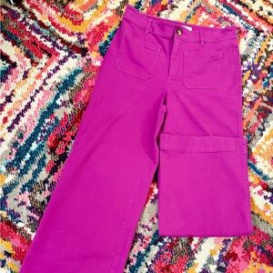 Loft Bright Pink Magenta Wide-Leg Cargo Pants